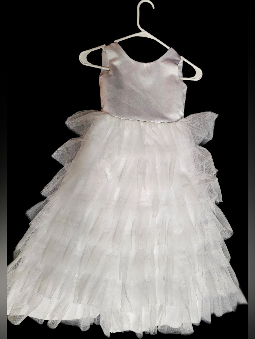 Girls White Ruffled Tulle Party Dress
